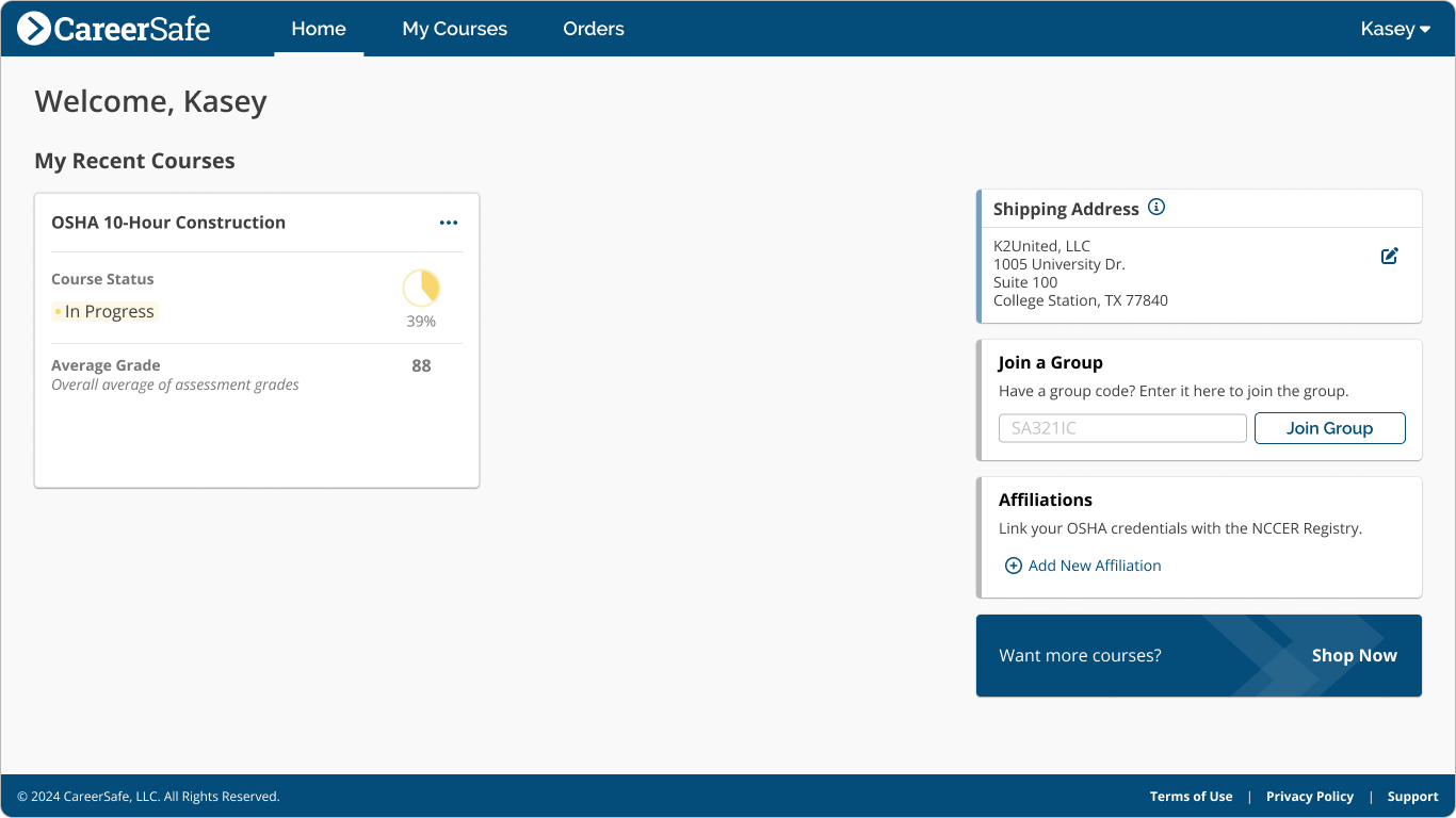 screenshot: Individual Home page